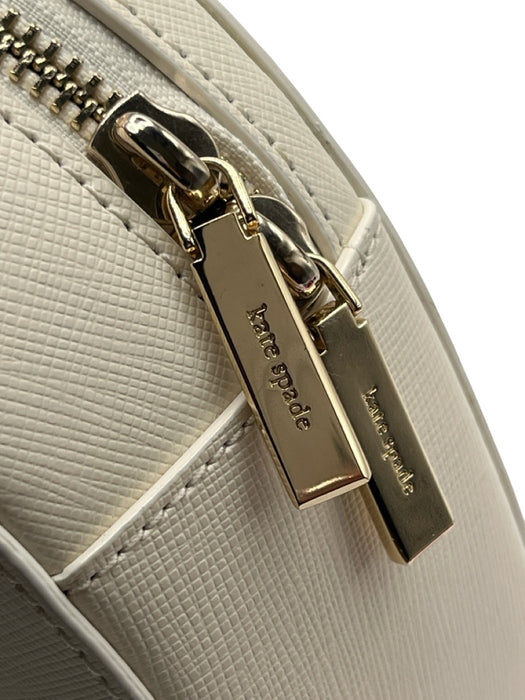 Kate Spade Cream White Saffiano Leather Faux Pearl Heart Zip Close Logo Bag Cream White / Mini