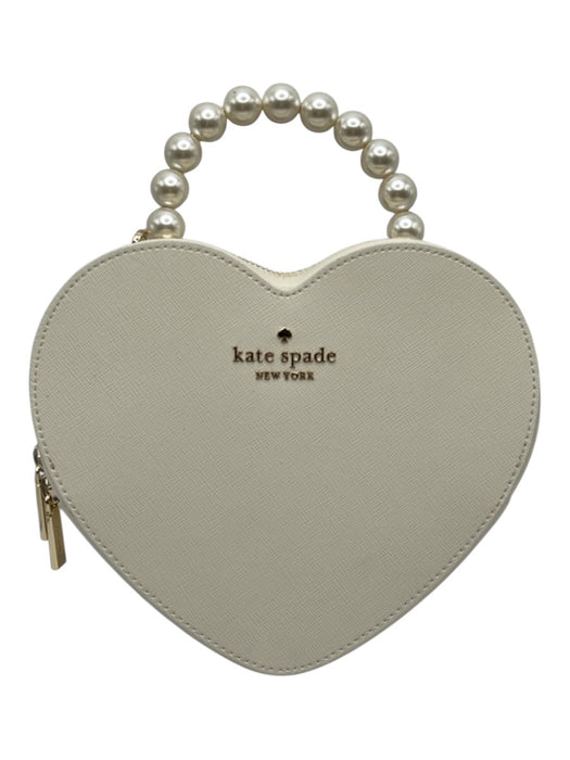 Kate Spade Cream White Saffiano Leather Faux Pearl Heart Zip Close Logo Bag Cream White / Mini