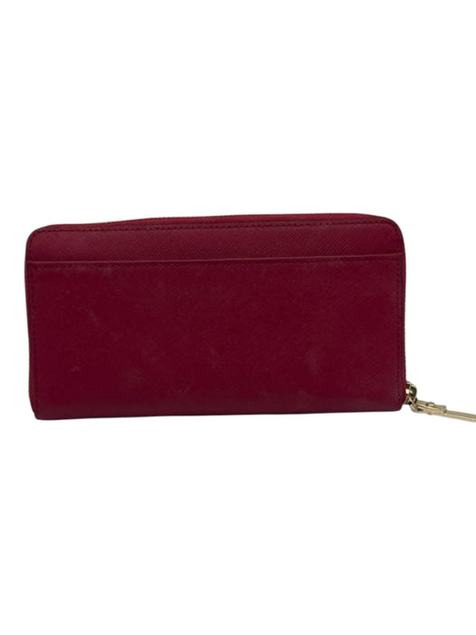 Kate Spade Raspberry Pink Saffiano Leather Zip Close Logo Back Pocket Wallets Raspberry Pink