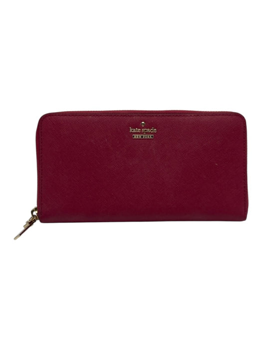 Kate Spade Raspberry Pink Saffiano Leather Zip Close Logo Back Pocket Wallets Raspberry Pink