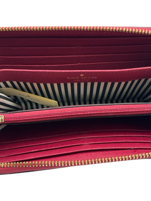 Kate Spade Raspberry Pink Saffiano Leather Zip Close Logo Back Pocket Wallets Raspberry Pink