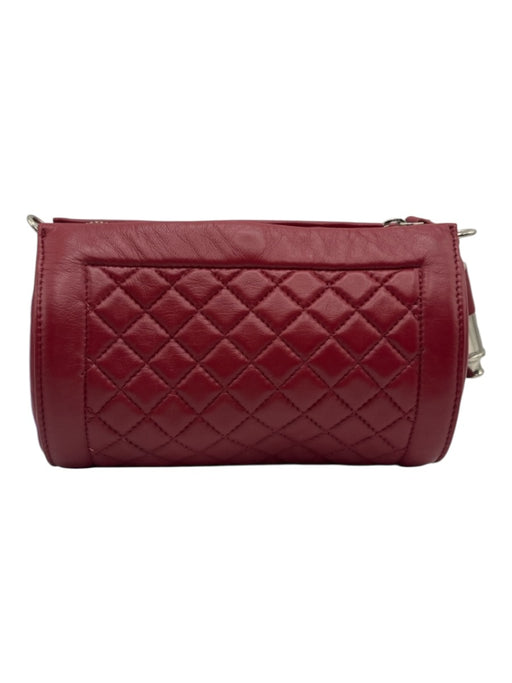 Leigh Ann Barnes Dark Red PU Leather Zip Close Quilted Snap Button Crossbody Bag Dark Red / Mini