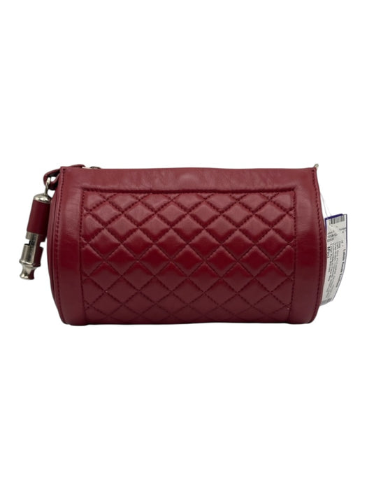 Leigh Ann Barnes Dark Red PU Leather Zip Close Quilted Snap Button Crossbody Bag Dark Red / Mini