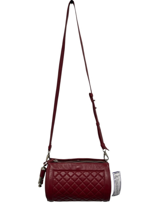 Leigh Ann Barnes Dark Red PU Leather Zip Close Quilted Snap Button Crossbody Bag Dark Red / Mini