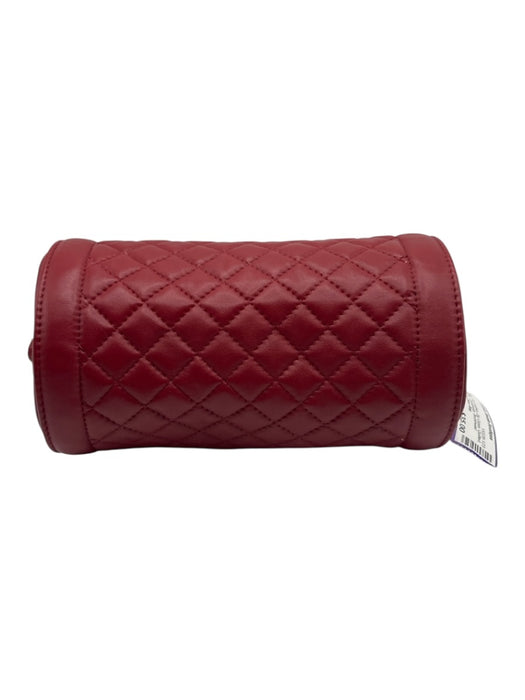 Leigh Ann Barnes Dark Red PU Leather Zip Close Quilted Snap Button Crossbody Bag Dark Red / Mini