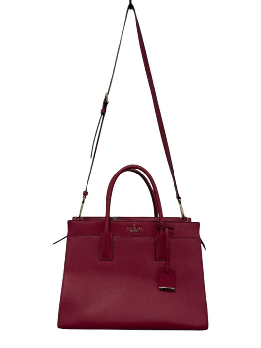 Kate Spade Raspberry Red Saffiano Leather Top Handle Logo Zip Close Bag Raspberry Red / Medium