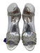 Badgley Mischka Shoe Size 7 Silver Leather Ankle Strap Rhinestone Open Toe Pumps Silver / 7
