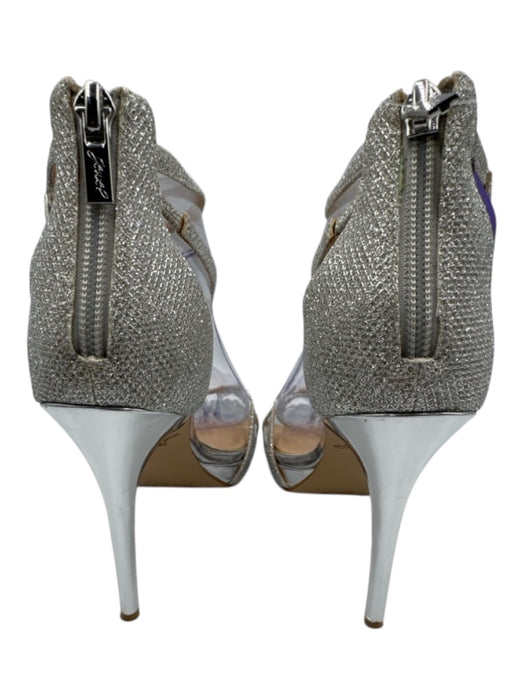 Jewel Badgley Mischka Shoe Size 7 Silver Leather Upper Ankle Strap Glitter Pumps Silver / 7