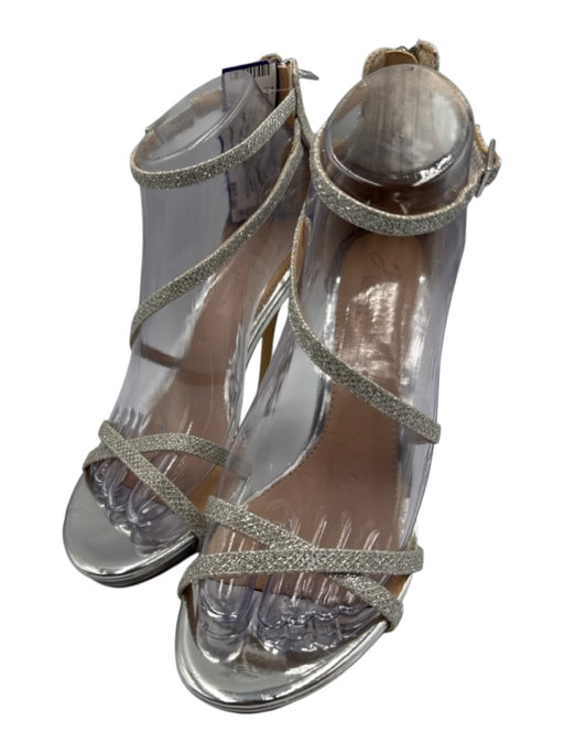 Jewel Badgley Mischka Shoe Size 7 Silver Leather Upper Ankle Strap Glitter Pumps Silver / 7