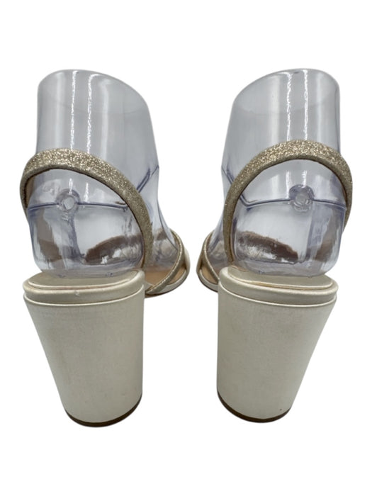 Jimmy Choo Shoe Size 37 Cream White Leather & Textile open toe Glitter Pumps Cream White / 37