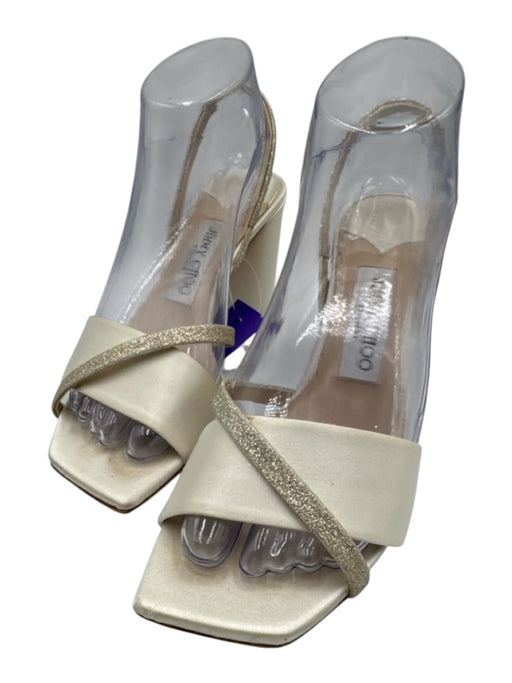 Jimmy Choo Shoe Size 37 Cream White Leather & Textile open toe Glitter Pumps Cream White / 37