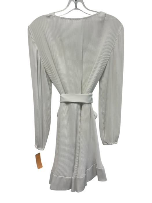 Milly White Polyester Long Sleeve Pleats V Neck Knee length Dress White