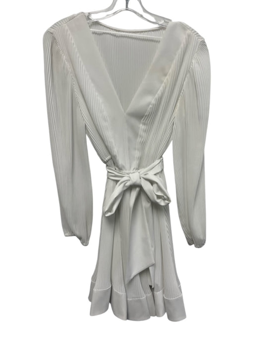 Milly White Polyester Long Sleeve Pleats V Neck Knee length Dress White