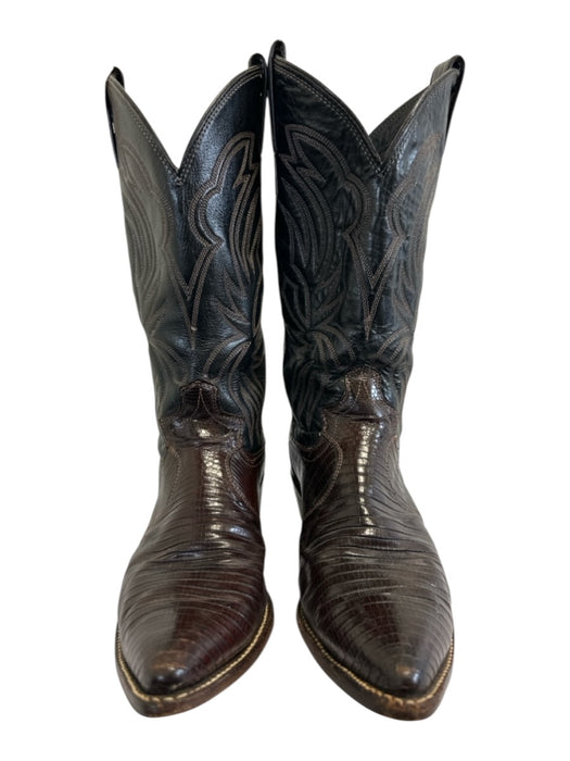 Justin Shoe Size 8 Black Leather Pointed Toe Stacked Block Heel Western Boots Black / 8