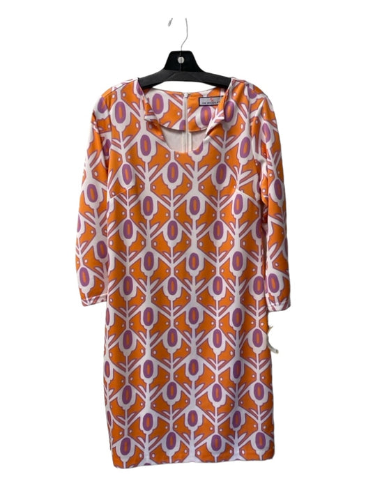 CK Bradley Size M Orange, Purple, White Polyester U Neck Long Sleeve Dress Orange, Purple, White / M