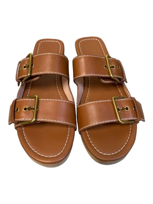 J Crew Shoe Size 7.5 Brown Leather open toe Wood Heel Grommet Double Strap Shoes Brown / 7.5