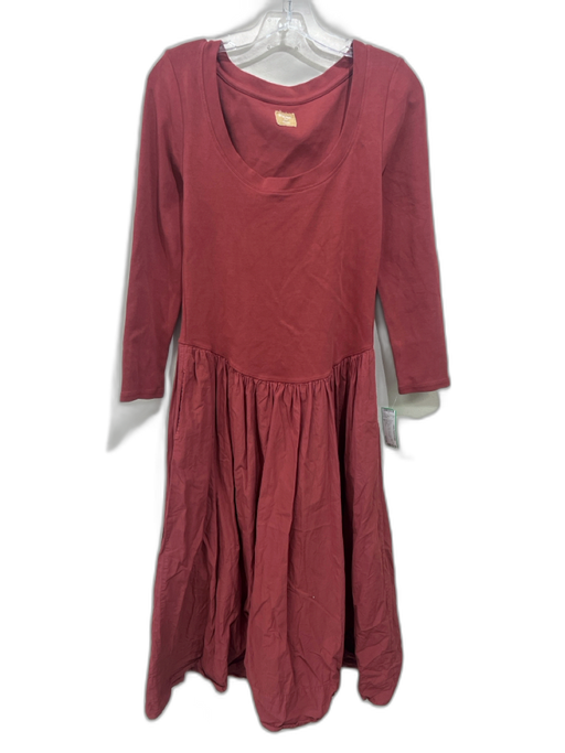 Free People Size M Brick Red Cotton Blend Scoop Neck Long Sleeve Maxi Dress Brick Red / M