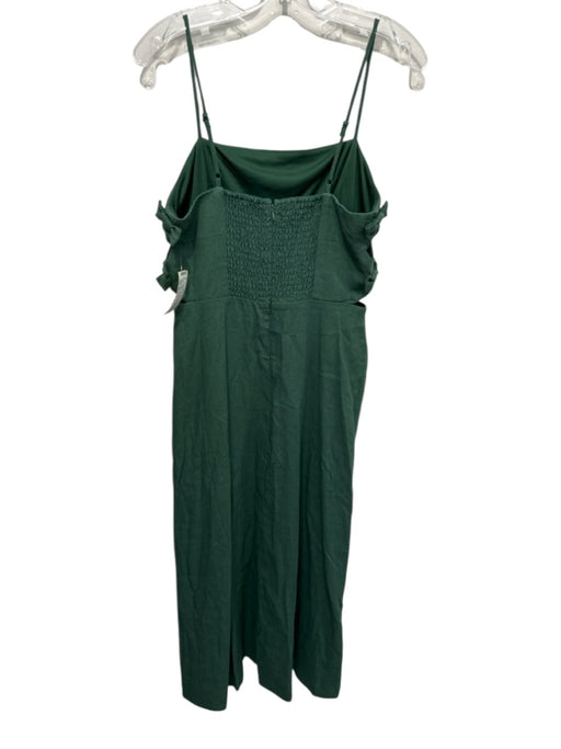 Wayf Size Medium Green Linen Blend Spaghetti Strap Bows Smocked Back Dress Green / Medium