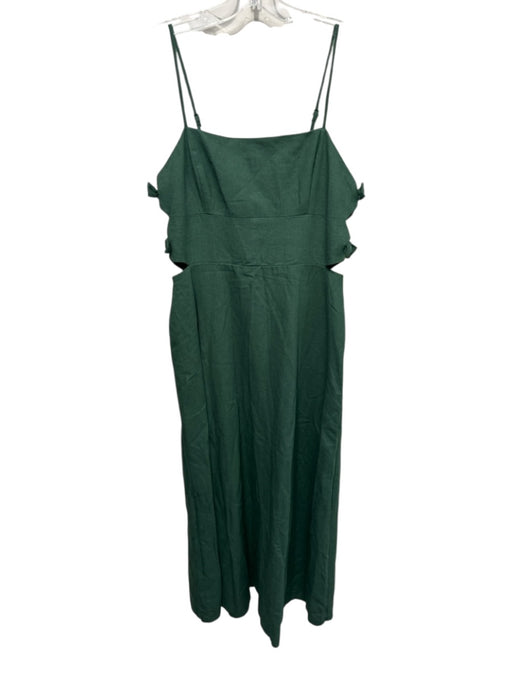 Wayf Size Medium Green Linen Blend Spaghetti Strap Bows Smocked Back Dress Green / Medium