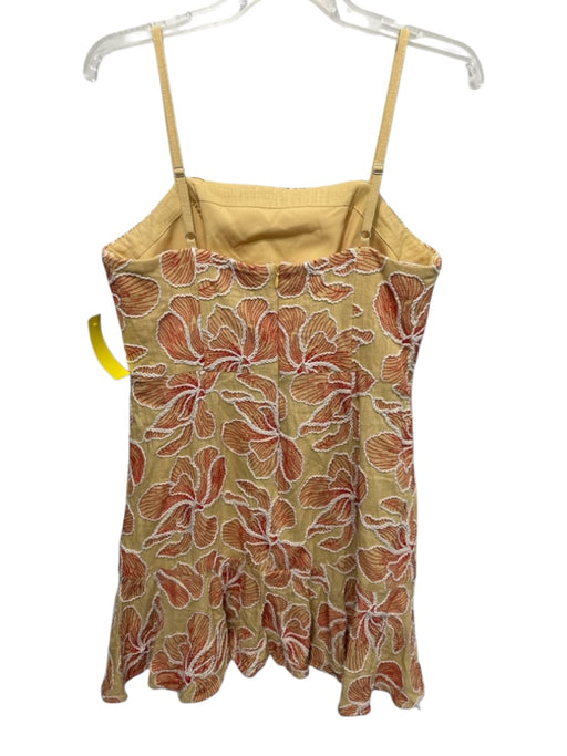 Milly Size 10 Red, White, Beige Cotton Blend Spaghetti Strap Floral Dress Red, White, Beige / 10