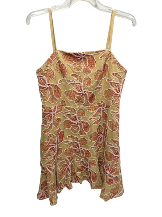 Milly Size 10 Red, White, Beige Cotton Blend Spaghetti Strap Floral Dress Red, White, Beige / 10