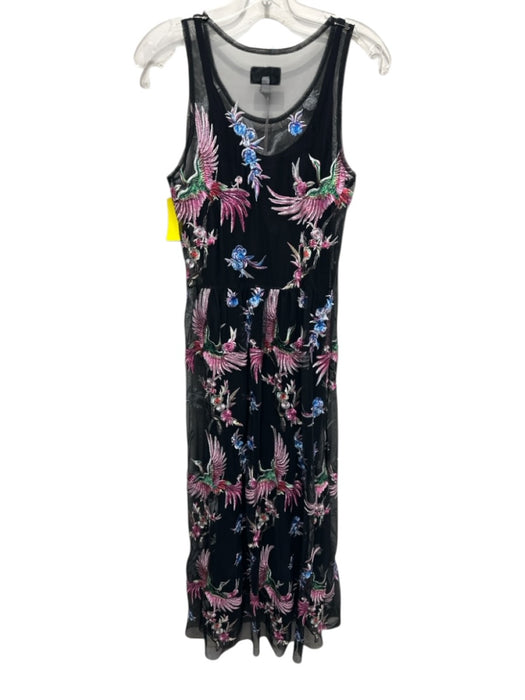 Biya Johnny Was Size Small Black & Multi Nylon Sleeveless Floral & Birds Dress Black & Multi / Small