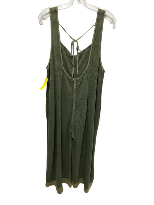 Umgee Size Medium Green & Yellow Polyester Blend Sleeveless Waffle Knit Jumpsuit Green & Yellow / Medium