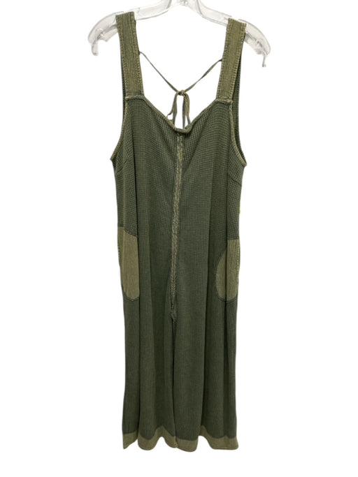 Umgee Size Medium Green & Yellow Polyester Blend Sleeveless Waffle Knit Jumpsuit Green & Yellow / Medium