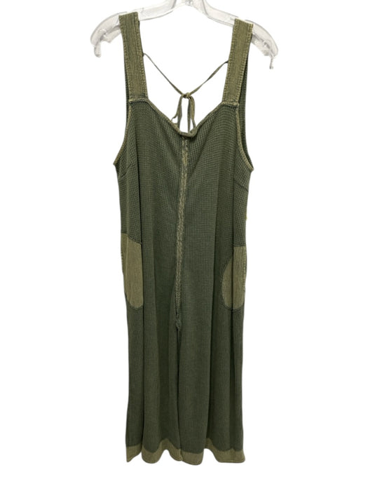 Umgee Size Medium Green & Yellow Polyester Blend Sleeveless Waffle Knit Jumpsuit Green & Yellow / Medium