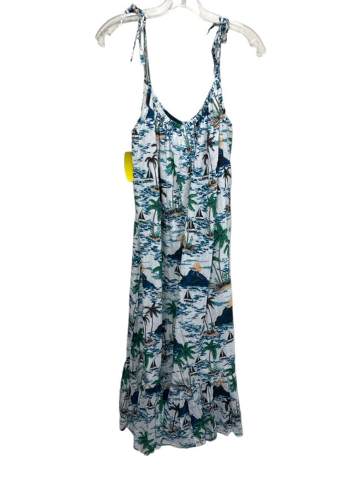 India Collection Emerson Fry Size M/L Blue, Green, White Cotton Gathered Dress Blue, Green, White / M/L