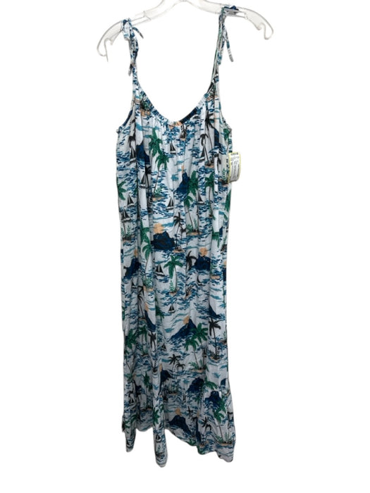 India Collection Emerson Fry Size M/L Blue, Green, White Cotton Gathered Dress Blue, Green, White / M/L