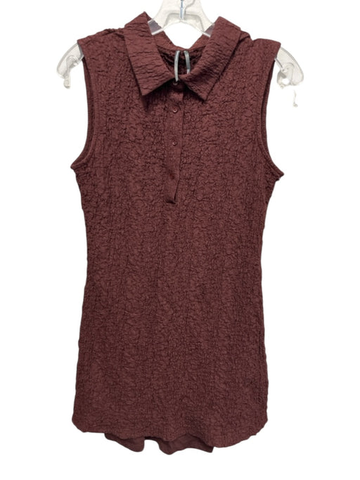 Anthropologie Size Medium Brown Cotton Blend Sleeveless Collar Textured Dress Brown / Medium