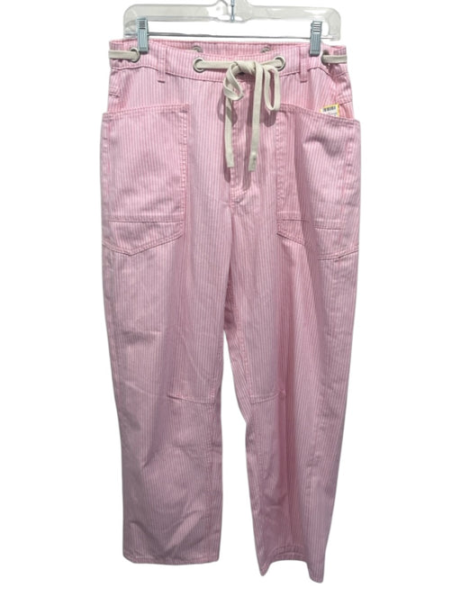 Y'all Come Back Size Large Pink & White Cotton Blend High Rise Striped Pants Pink & White / Large