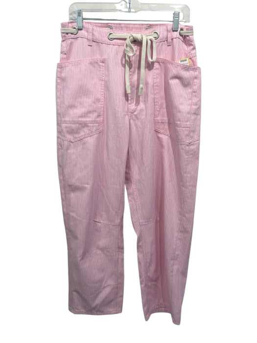 Y'all Come Back Size Large Pink & White Cotton Blend High Rise Striped Pants Pink & White / Large