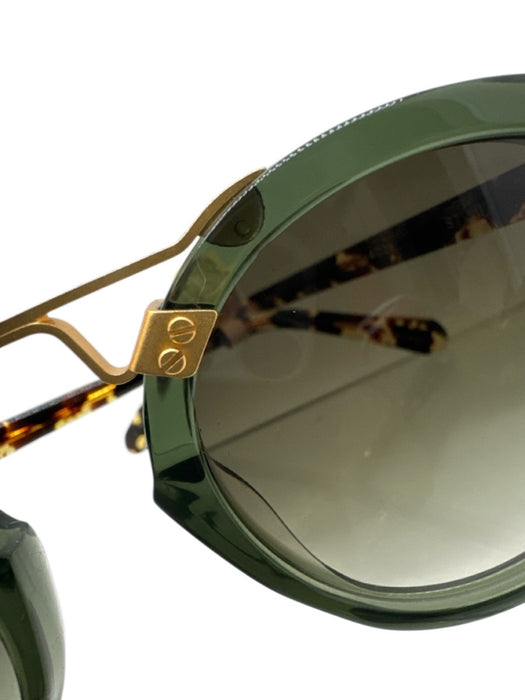 Krewe Green, Brown, Gold Acetate Round Lens Tortoise 24k Gold Sunglasses Green, Brown, Gold