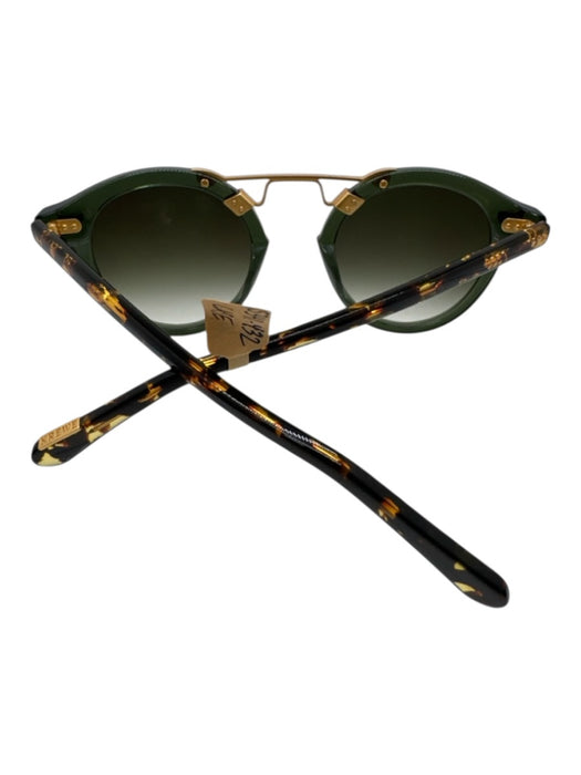 Krewe Green, Brown, Gold Acetate Round Lens Tortoise 24k Gold Sunglasses Green, Brown, Gold