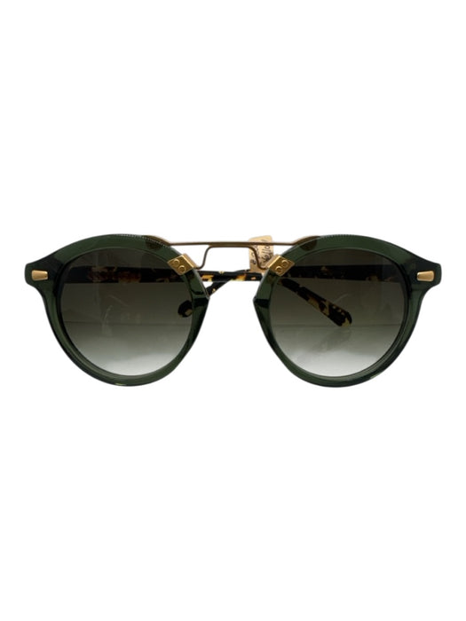 Krewe Green, Brown, Gold Acetate Round Lens Tortoise 24k Gold Sunglasses Green, Brown, Gold