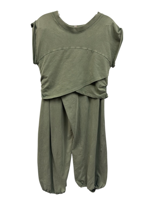 FP Movement Size L Sage green Cotton Blend Cap Sleeve Elastic Waistband Pant Set Sage green / L