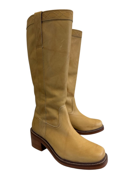 Frye Shoe Size 9 Pale Yellow & Beige Leather Upper Round Square Toe Boots Pale Yellow & Beige / 9