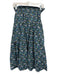 Buru Size XS Black, Blue, Green Cotton Elastic Waist Floral Print Midi Skirt Black, Blue, Green / XS