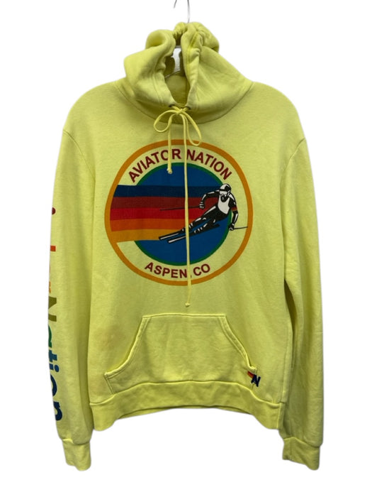 Aviator Nation Size M Neon Yellow & Multi Cotton & Polyester Hood Logo Sweater Neon Yellow & Multi / M