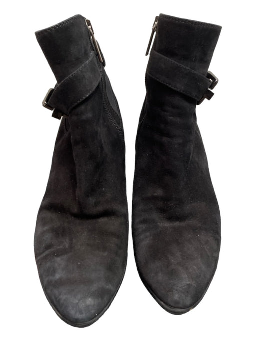 Aquatalia Shoe Size 6.5 Black Suede Buckle Detail Side Zip Almond Toe Booties Black / 6.5