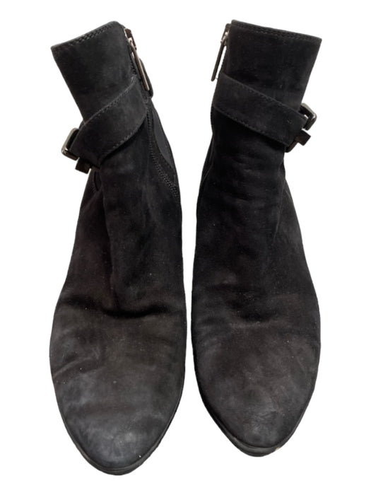 Aquatalia Shoe Size 6.5 Black Suede Buckle Detail Side Zip Almond Toe Booties Black / 6.5