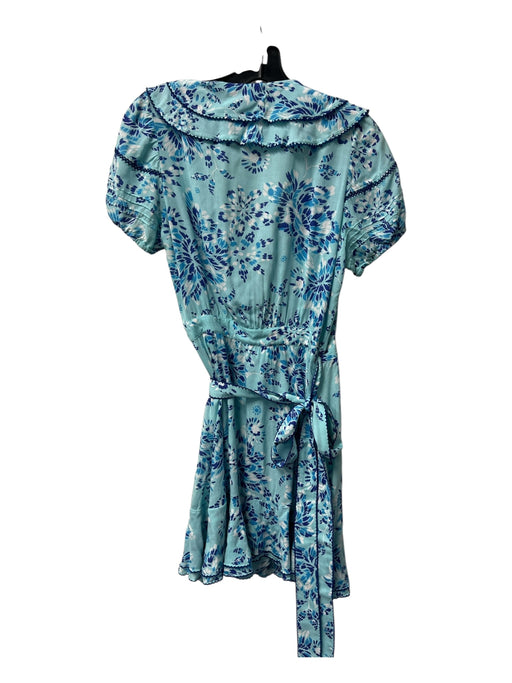 Poupette St. Barth Size Est S Blue Viscose ruffles Wrap Short Sleeve Dress Blue / Est S