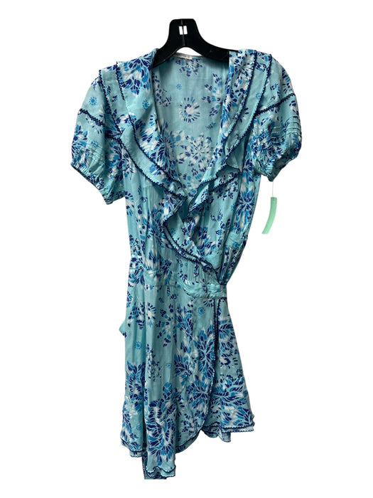 Poupette St. Barth Size Est S Blue Viscose ruffles Wrap Short Sleeve Dress Blue / Est S