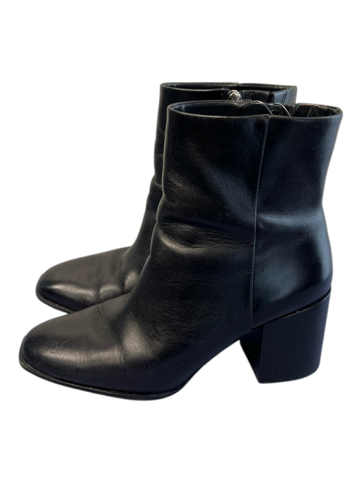 Nordstrom Shoe Size 6 Black Leather Rounded Point Toe Side Zip Block Heel Boots Black / 6