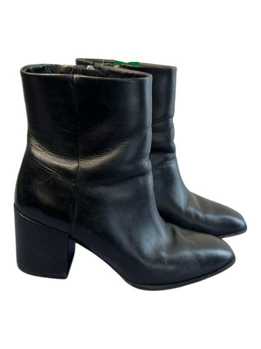 Nordstrom Shoe Size 6 Black Leather Rounded Point Toe Side Zip Block Heel Boots Black / 6