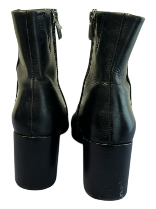 Nordstrom Shoe Size 6 Black Leather Rounded Point Toe Side Zip Block Heel Boots Black / 6