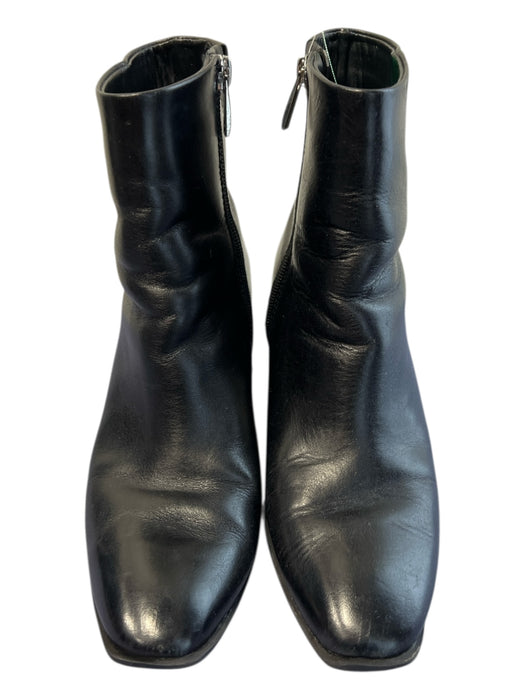 Nordstrom Shoe Size 6 Black Leather Rounded Point Toe Side Zip Block Heel Boots Black / 6