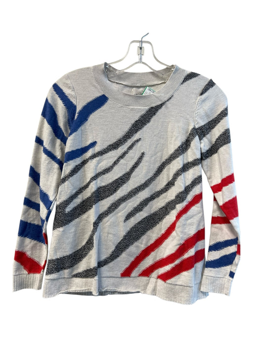 Nic + Zoe Size C White & Multi Cotton & Viscose Abstract Detail Round Neck Top White & Multi / C